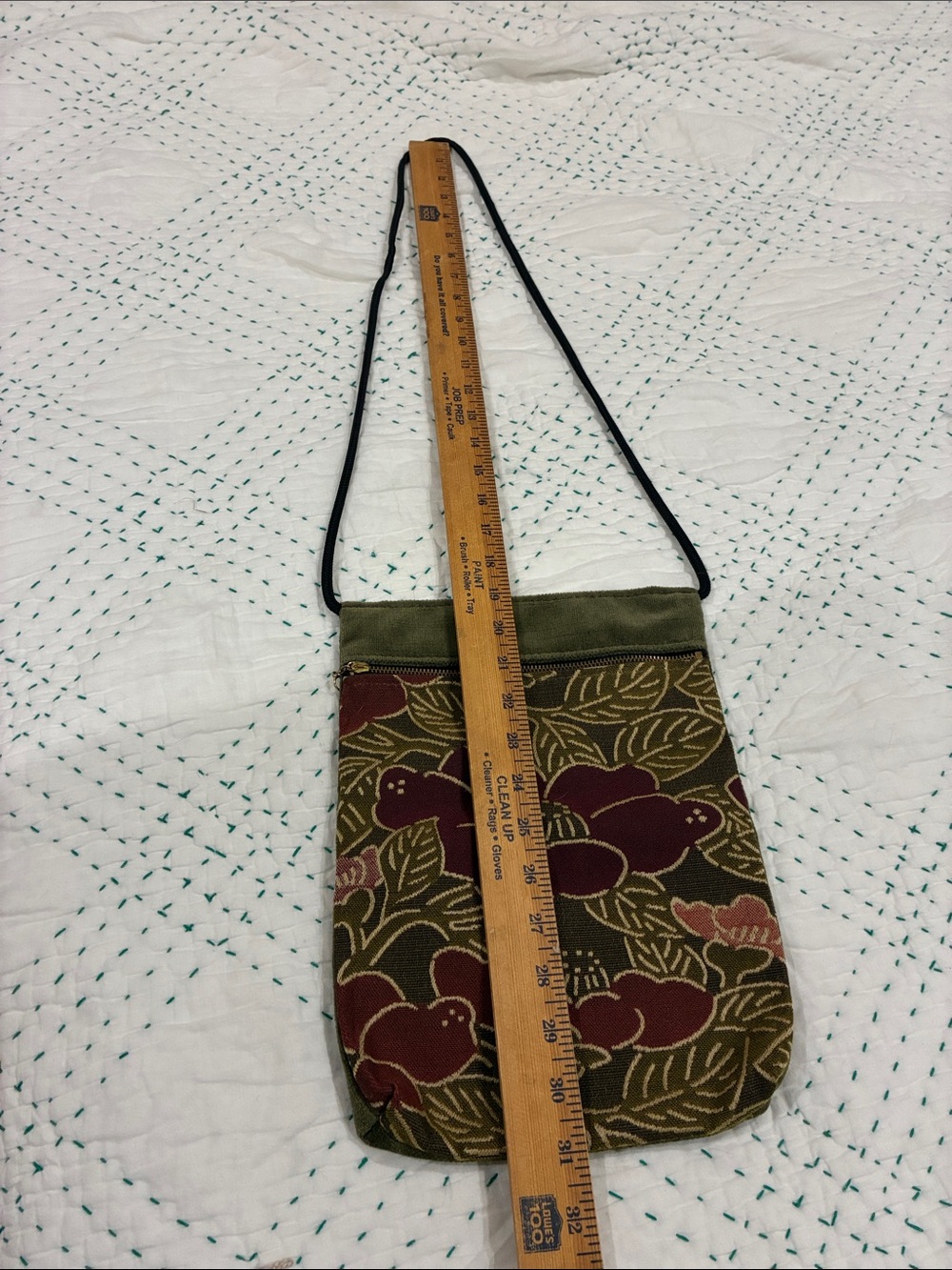 Olive Green Velvet Crossbody Bag with Floral Pocket - Picture 7 of 11